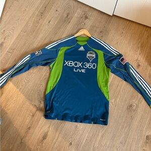 Seattle Sounders MLS Jersey Male Large Adidas Blue and Green Sports Top